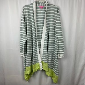 NWOT Woman Within 1X 22/24 Gray White Green Striped Long Sleeve Cardigan